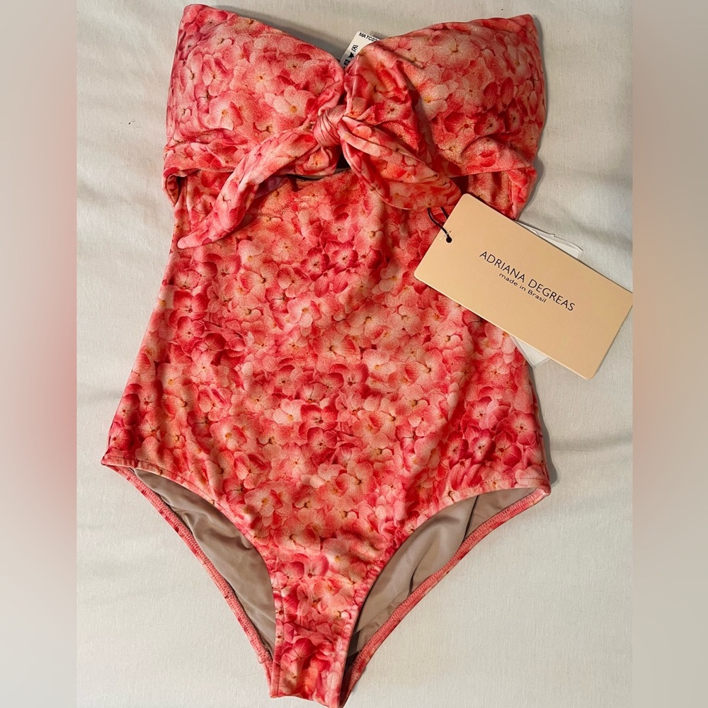 Adriana Degreas Hydrangea Pink floral swim one piece size S Small